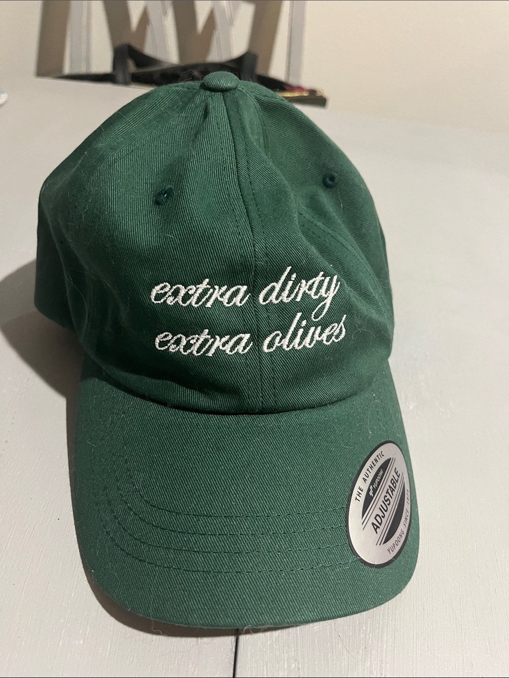 Green Embroidered 'extra dirty extra olives' Adjustable Baseball Cap